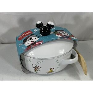 Disney Mickey Mouse And Friends Winter Christmas Brie Baker With Wooden Spoon
